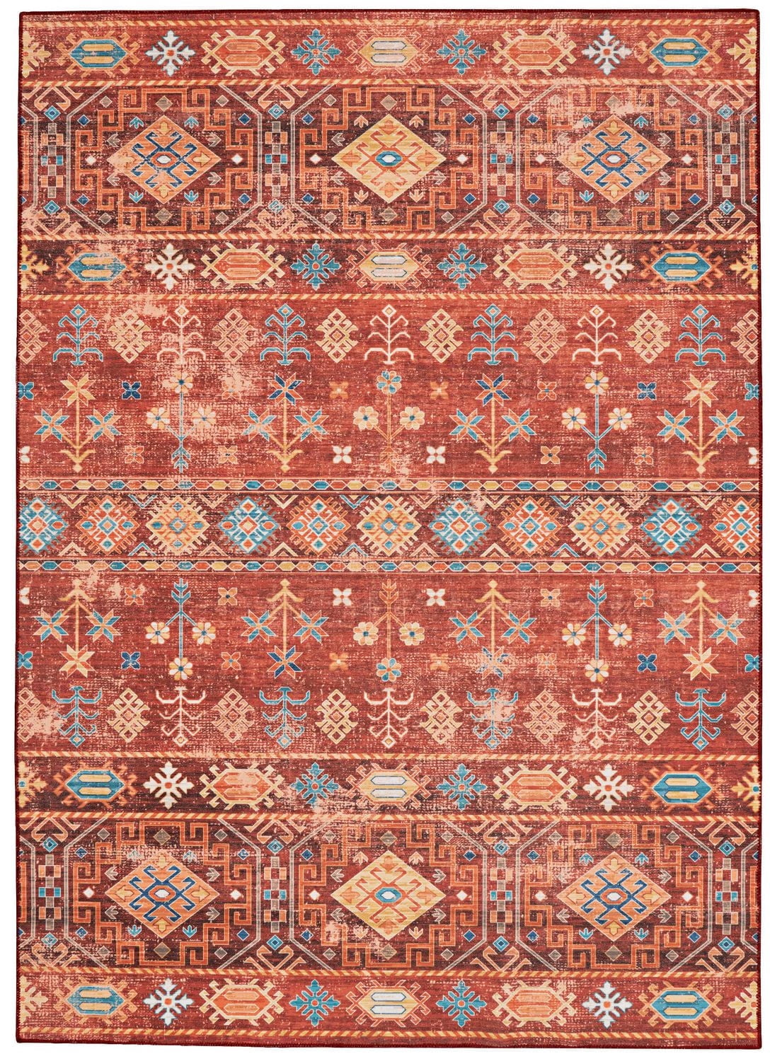 Tapis d'appoint lavable Devlin 2 pi x 3 pi rouge et ivoire