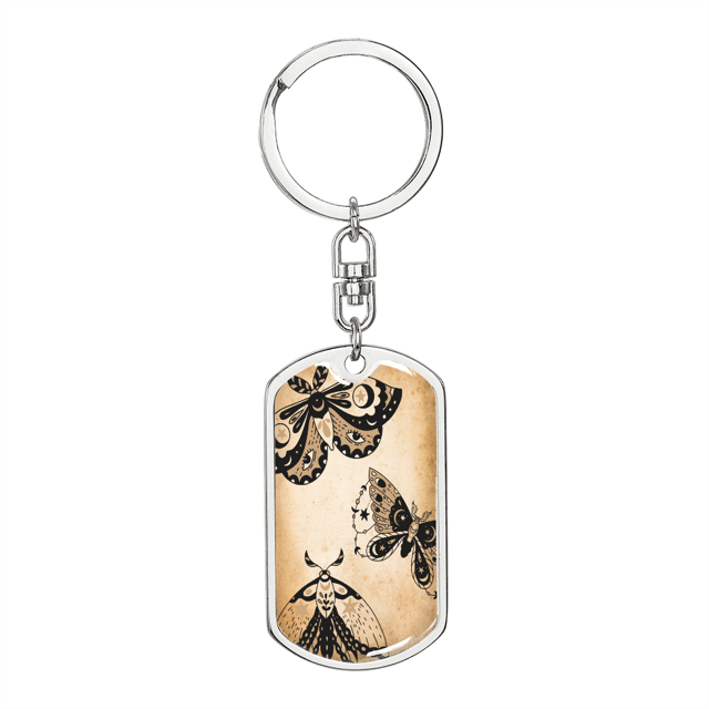 Celestial Butterflies Stainless Steel or 18k Gold Premium Swivel Dog Tag Keychain
