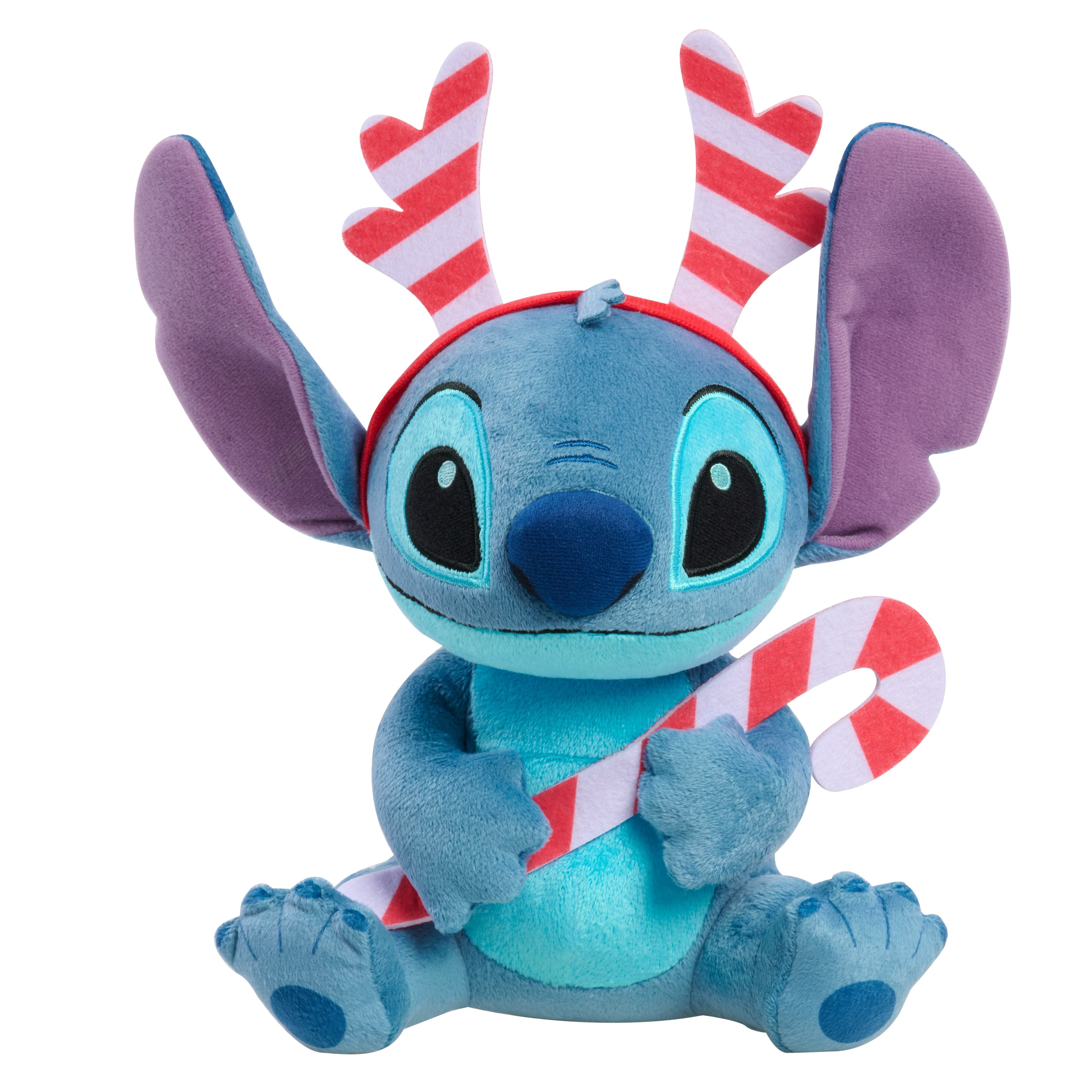 Disney Stitch Holiday Small Plush Toy, 18 cm Stitch in a Plaid Christmas Hat, Kids Toys by Just Play, Ages 2+