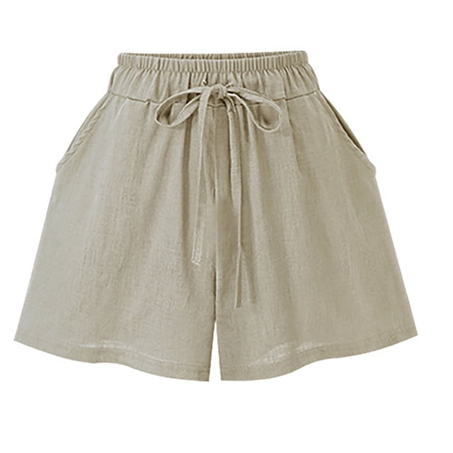 zanvin Shorts d'Été pour Femme à Taille Élastique, Jambe Grand, Unis, Imitation Coton et Lin