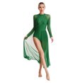 thumbnail image 1 of TTAO Costumes de Danse Lyrique pour Femmes à Manches Longues en Maille Tulle Fluide Robe Maxi Longue Vert P, 1 of 6
