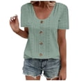 thumbnail image 1 of Plebaso Hauts d'Été pour Femmes Col Rond Manches Courtes T-Shirts Ajourés Décontractés Chemisiers à Boutons P-5TG, 1 of 5