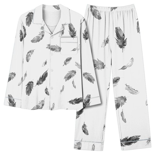 MeetoTime Pyjama d'Automne pour Femme, Ensemble 2 Pcs, Haut à Manches Longues Boutonné et Pantalon, Tenue de Nuit