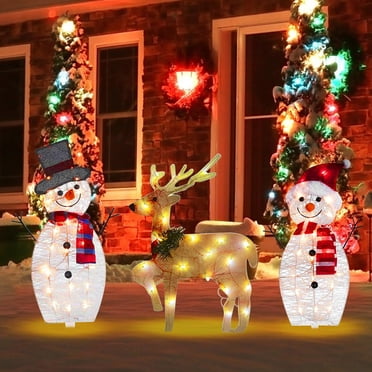 Aodebiao Christmas Snowman Decorations Outdoor, Yard Metal Stake Outside Decoration Snowman Family Stakes with Hats, Lawn Garden Porch Signs Winter Christmas Holiday Décor