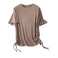 thumbnail image 1 of Birdeem Haut Femme Col Rond Uni en Coton Ajusté avec Cordon de Serrage Manches Courtes Col Rond/chemise, 1 of 12