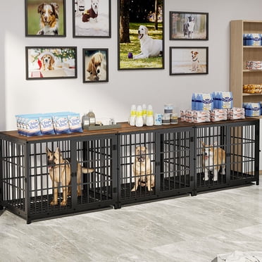 Wisfor Cage/chenil pour Chien Robuste Noir de 36 Pouces, Meuble Télé, Table d'Appoint en Bois, Meuble