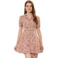 thumbnail image 1 of INSPIRE CHIC Robe Trapèze Vintage à Fleurs pour Femme à Manches Courtes Boutonnée Rose Poudré m, 1 of 5