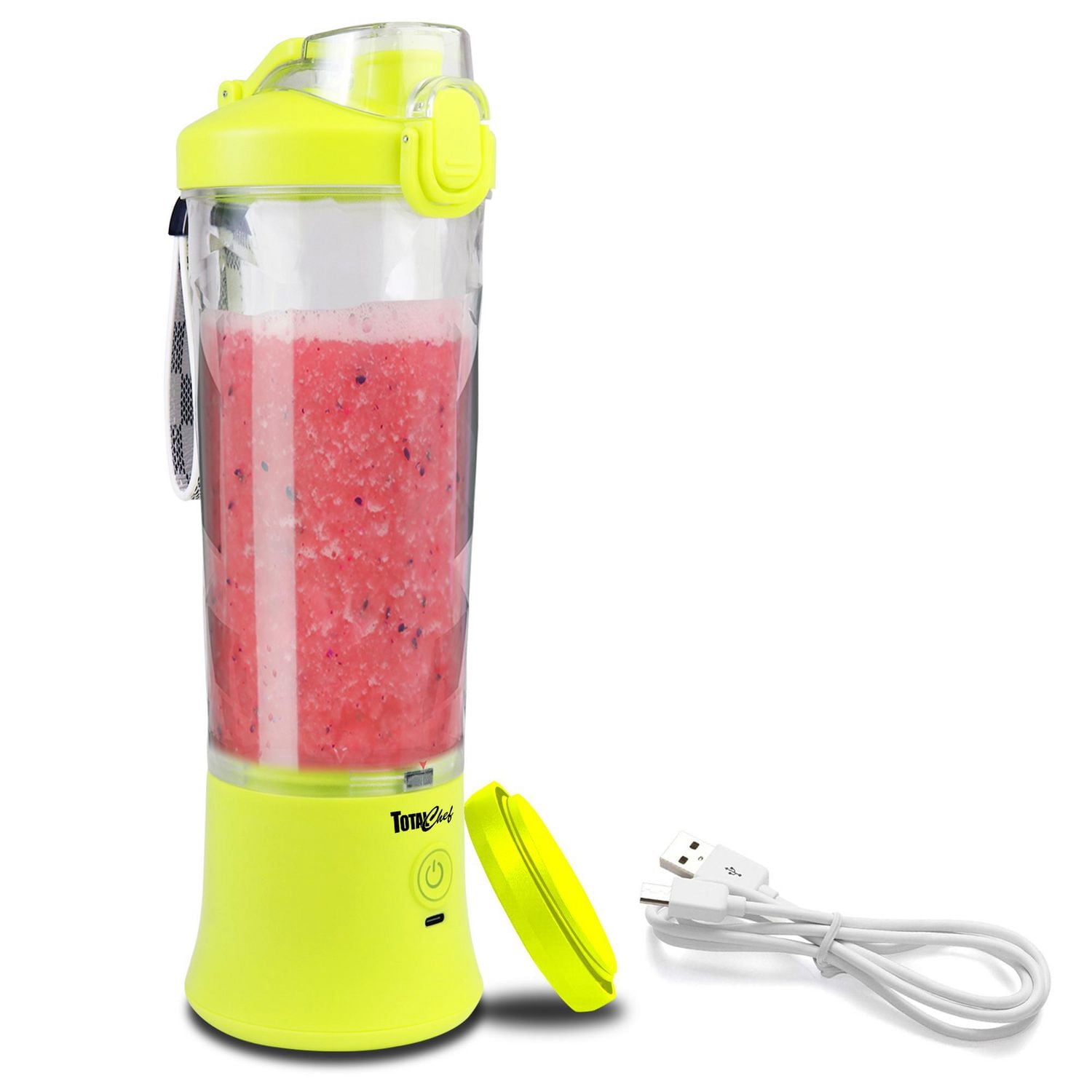 Total Chef Portable Blender Juicer, 20 oz (600 mL), USB Rechargeable, Neon Green, Ideal for Smoothies & Juices