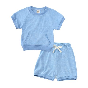 B91xZ Boys 2 Piece Outfits Oversized Drop Shoulder T-Shirt and Bike Shorts Outfit Set Little Kid to Big,Sky Blue 6-12 Months