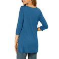 thumbnail image 3 of INSPIRE CHIC Hauts pour Femmes Col Rond Manches 3/4 Décor Boutons Ourlet Irrégulier Blouse Style Décontracté TP Bleu Royal, 3 of 8
