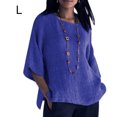 thumbnail image 4 of tredstone Vêtements pour Femmes Chemise à Manches 3/4 à Col Rond Haut Décontracté en Coton et Lin, Bleu, G, 4 of 6