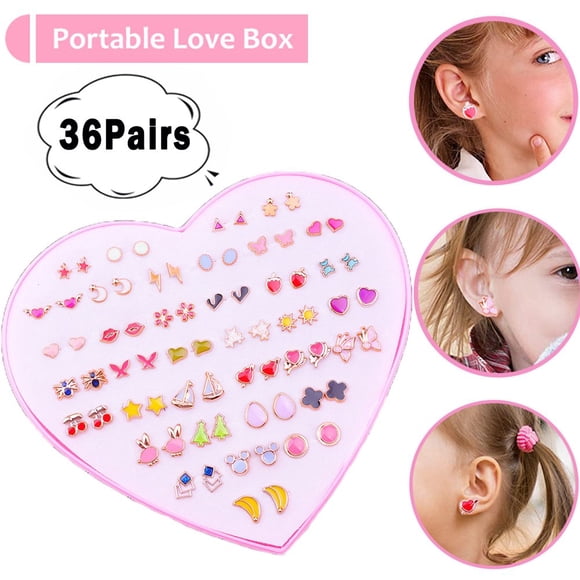 CHOK 36 Pairs Hypoallergenic Kids Earrings for Girls Cute Animal Earrings Pack for Little Girls Colorful Flower Earrings Set for Teens Girls