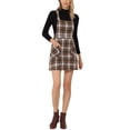 thumbnail image 1 of INSPIRE CHIC Women's Plaid Button Decor A-Line Pinafore Overall Dress S Deep Brown, 1 of 6