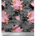thumbnail image 1 of Soimoi Tissu en Poly Georgette Feuilles & Roses Imprimés Floraux au Mètre 42 Pouces de Large, 1 of 3