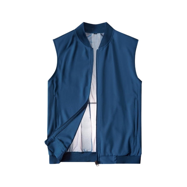Ceisia Gilet Sans Manches Décontracté pour Homme à Col Montant, Coupe Régulière, Fermeture Éclair Intégrale, en Nylon Bleu. Une Pièce Polyvalente pour Homme avec Col Montant, Fermeture Éclair Intégrale, Ourlet Côtelé et Tissu en Nylon Respirant. Convient aux Tenues Décontractées Toutes Saisons, aux Trajets Superposés Ou aux sports Légers.
