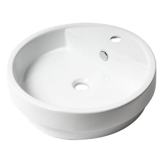 ALFI Brand ABC702 Évier Rond Semi-Encastré en Céramique de 19 Po avec Trou pour Robinet, Blanc