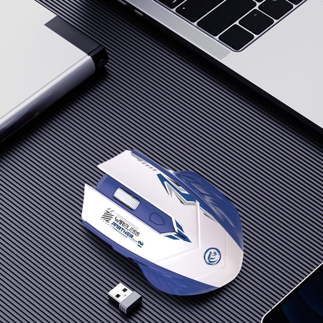 Wireless Bluetooth Mouse, Xinsrenus 2.4G Dual Mode Connection 6-Key Type C Fast Charging, 3600DPI Adjustable Office Gaming Mouse for Laptop Computer, Blue