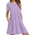 thumbnail image 2 of Robes d'Été Grande Taille pour Femmes 2024 Décontractées à Manches Courtes Robe T-Shirt Robes Mini à Étages avec Poches Économisez jusqu'à 65 % de Rabais!, 2 of 7