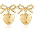 thumbnail image 1 of Gold Heart Dangle Earrings For Women Ribbon Bow Dangle Earringsfanceye, 1 of 4