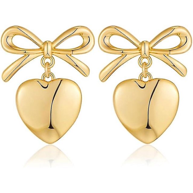 Gold Heart Dangle Earrings For Women Ribbon Bow Dangle Earringsfanceye
