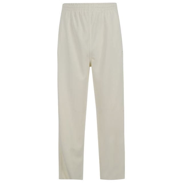 Slazenger Large Elite Cricket Pants in off-white with elasticated waistband and internal drawstring, made from moisture-wicking fabric, front-facing on white background, ideal for men's activewear and athletic bottoms.