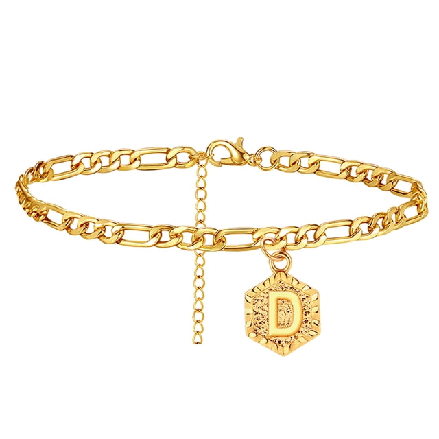 Initial Chevilles pour Femmes Bracelet à Maillons Charmants pour Adolescentes Alphabet(D)
