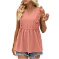 thumbnail image 1 of Timegard Tank Tops for Women Ruffle Sleeveless V Neck Tunic Tops Casual Summer Fashion Solid Color, 1 of 7