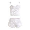 thumbnail image 2 of Women 2PCS Lingerie Set Slim Solid Sling Crop Top Short Elastic Band Pants, 2 of 9