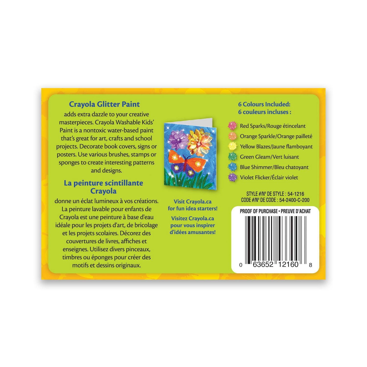 6 pots de peinture lavable, couleurs pailletées Crayola