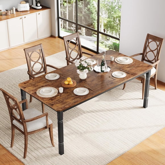 GloryStar 78.7" Industrial Kitchen Table, Wooden Dining Table for 8 People, Mortise Tenon Detail, Strong Metal Legs, for Living Room or Office (No Chair Included)