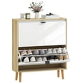 thumbnail image 1 of HOMCOM Narrow Shoe Cabinet, 2 Flip Drawers Shoe Storage Cabinet, White, 1 of 10