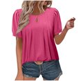 thumbnail image 1 of Timegard Womens Top Scoop Neck Puff Short Sleeve Loose Ruched Comfy Casual Solid Color Blouse Summer, 1 of 8