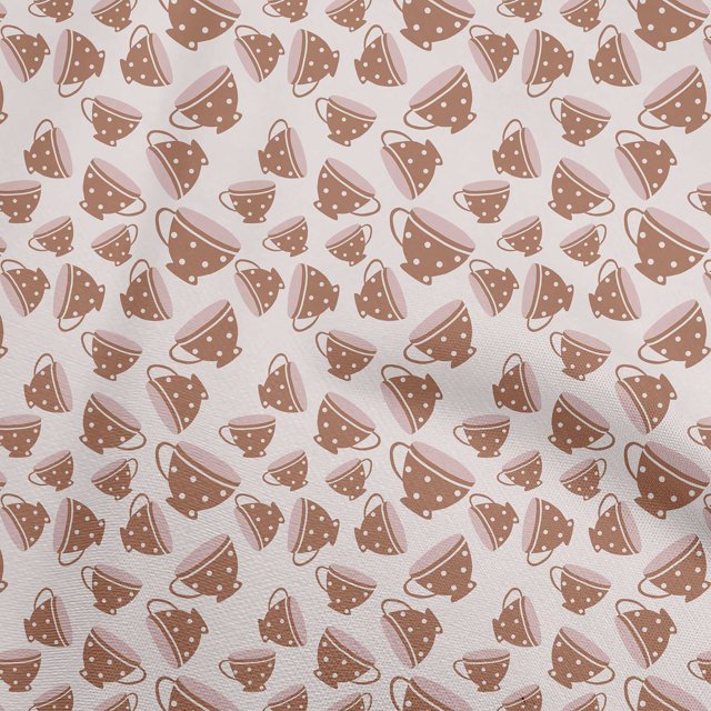 oneOone Cotton Poplin Rose Brown Fabric Utensils Tea Cups Craft Projects Decor Fabric Printed By The Yard 56 Inch Wide