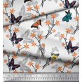 thumbnail image 2 of Soimoi White Poly Georgette Fabric Flower & Butterfly Print Fabric by The Yard 52 Inch Wide, 2 of 5
