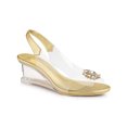 thumbnail image 1 of BLISSFUL STEP Chaussures pour Femmes Talons Compensés Transparents à Strass Bout Ouvert Slingback Chaussures Transparentes Or 11, 1 of 7
