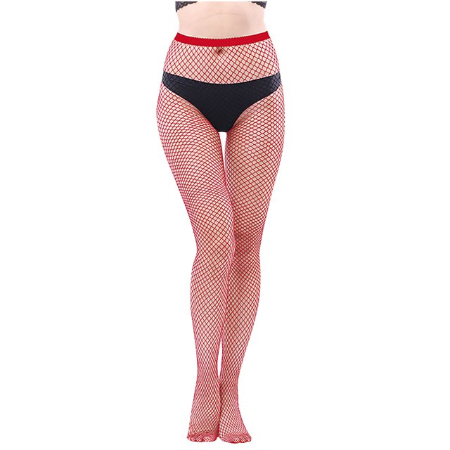 Penkiiy Bas Résille pour Femmes Chaussettes de Mode pour Femmes Chaussettes Perforées Colorées Chaussettes de Pêche Super Élastiques Chaussettes à Filet Dense Rouge Collants