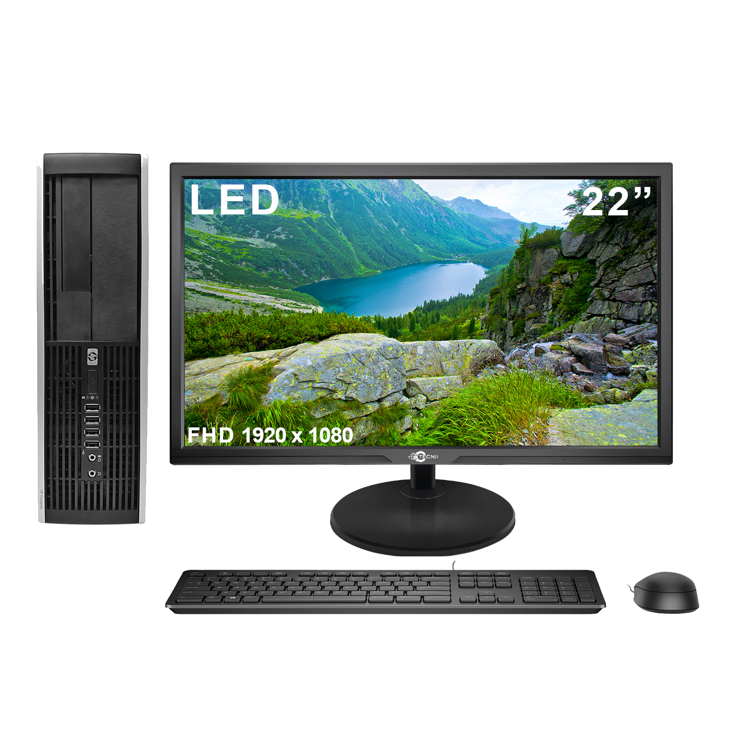 HP Compaq SFF Computer PC, Intel i5 Quad Core 3.10 GHz, 8GB RAM, 250GB SSD, Windows 11 Professional 64 bit, 22" Inch monitor Refurbished
