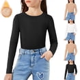 thumbnail image 5 of yardsong Girls' Winter Warm Fleece Ribbed Knit Top - Slim Fit Crewneck Base Layer Tee White,8-11Years, 5 of 5