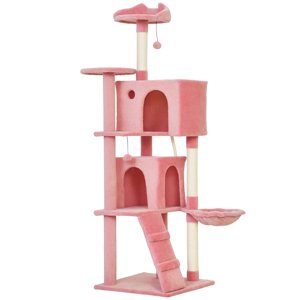 Rose 63" Arbre de chat multi-niveaux avec des postes sisal, perches en peluche & Condo – Tour de jeu en intérieur sécurisé pour le salon & Chambre