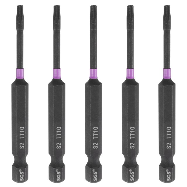 Uxcell 5pcs TT10 Torx Impact Screwdriver Bit 1/4" Hex Shank 3" Long Magnetic with Hole