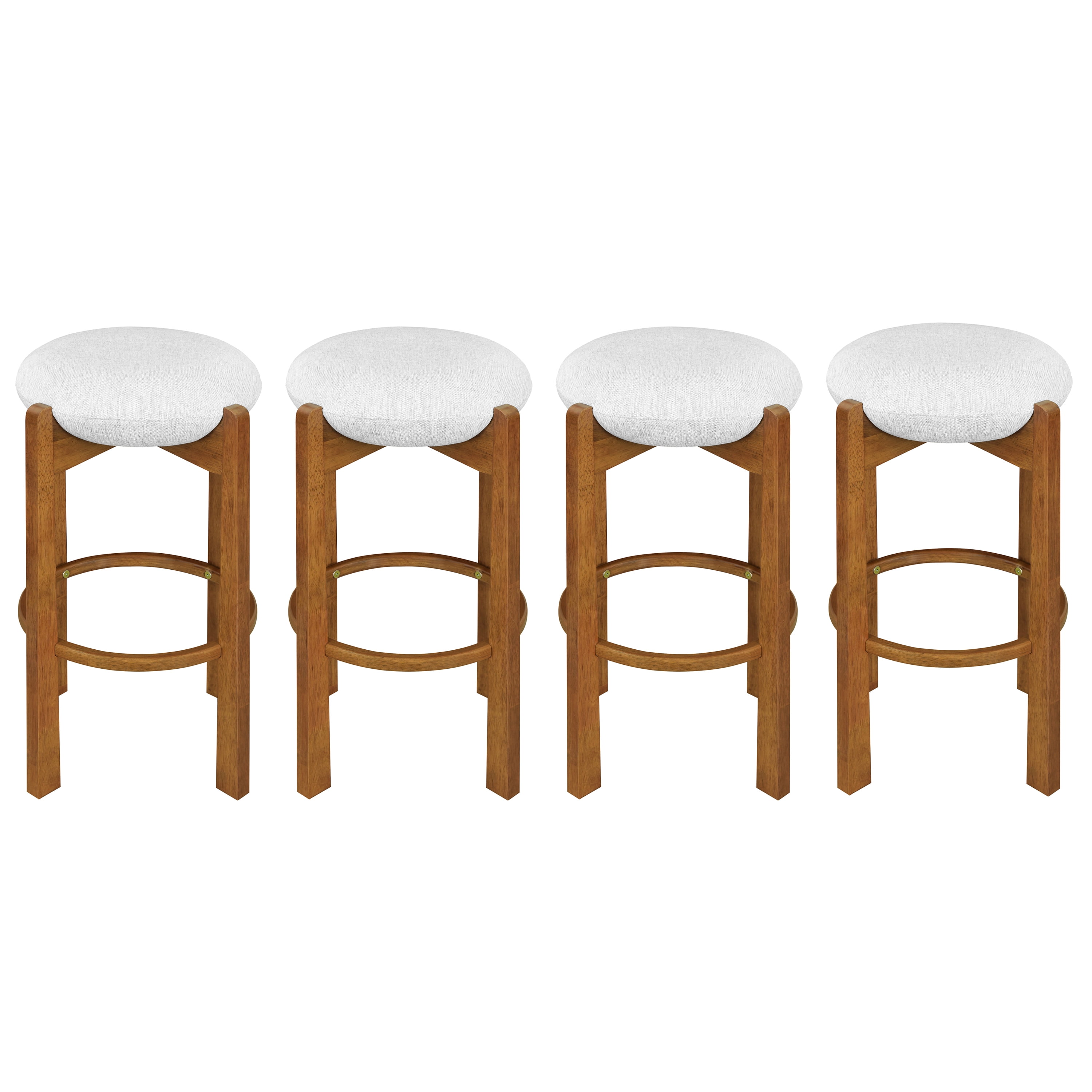 Ensemble de 4 tabourets de bar ronds Tara de Noble House, coussin rembourré ivoire, noyer et ivoire