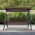 thumbnail image 2 of Costway Balançoire de Porche de Patio à 3 Places avec Auvent Ajustable Coussins de Dossier Doux Tables d'Appoint Brun, 2 of 10