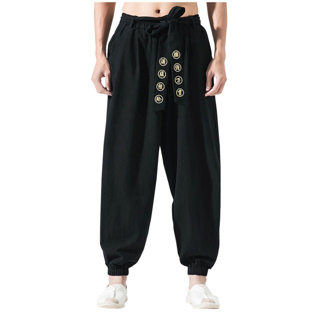 Birdeem Man and Linen Solid Color Drawstring Pockets Binding Leg Trousers