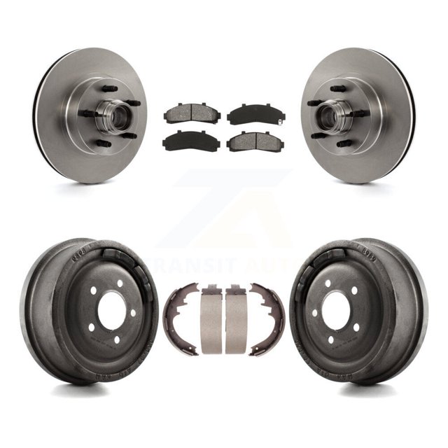 Transit Auto Front Rear Disc Brake Rotors Hub Assembly Semi-Metallic Pads and Drum Kit for Car Ford Ranger with 10" Diameter K8S-103472