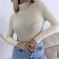 thumbnail image 2 of Dagegui Turtleneck Sweaters for Women Ribbed Knit Long Sleeve Jumper Stretchy Slim Fit Pullover Fall Tops Beige,M, 2 of 5