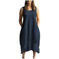 thumbnail image 2 of HKEJIAOI Robes Décontractées pour Femmes Offres Liquidation Robe d'Anniversaire Mode Été Coton Col Rond Sans Manches Ample Marine, 2 of 8