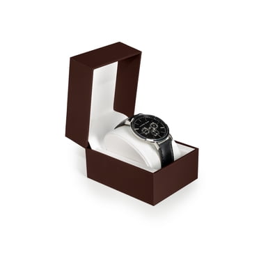 Prestige & Fancy Coffret Cadeau de Montre Noire Premium avec Oreiller – Boîte de Rangement pour Boîtier de Montre Simple, Présentoir Organisateur en PU pour Montres-Bracelets pour Hommes et Femmes pour Noël, Anniversaires, Anniversaire (Brun)