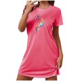 thumbnail image 1 of Mrat Pyjama pour Femmes Jupe-Short Chemise de Nuit Courte Surdimensionnée pour Femmes Mode Imprimé Poitrine Robe de Nuit à Manches Courtes P-105 Rose Vif TG, 1 of 7