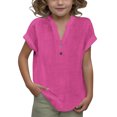 thumbnail image 1 of DecSea Linen Shirts for Kids 2025 Summer Button Down V Neck Short Sleeve Tops Casual Solid Blouses, 1 of 9