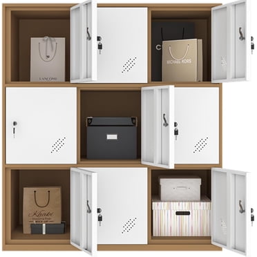 Mecolor Furniture 9 Door White Locker with Keys, Employee Lockers for Books, Kids Storage Metal Cabinet
